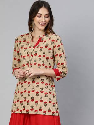 Beige printed cotton tunics 1