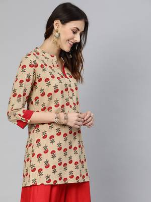 Beige printed cotton tunics 2
