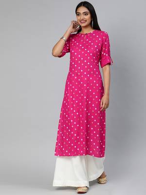 Pink printed viscose ethnic-kurtis 1