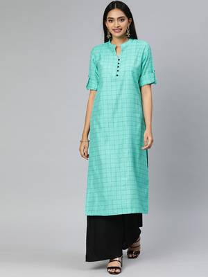 Turquoise printed cotton cotton-kurtis 1
