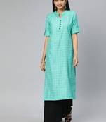 Turquoise printed cotton cotton-kurtis