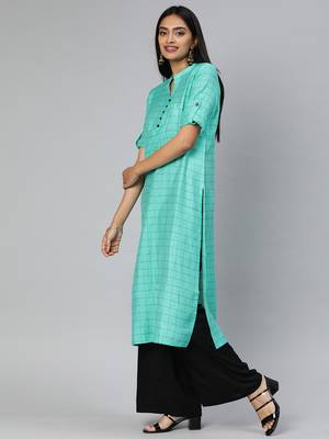 Turquoise printed cotton cotton-kurtis 2