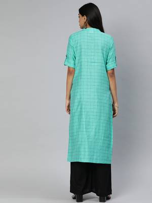 Turquoise printed cotton cotton-kurtis 3