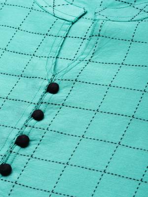 Turquoise printed cotton cotton-kurtis 4