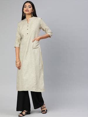 Beige printed cotton cotton-kurtis 1
