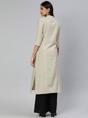 Beige printed cotton cotton-kurtis 3