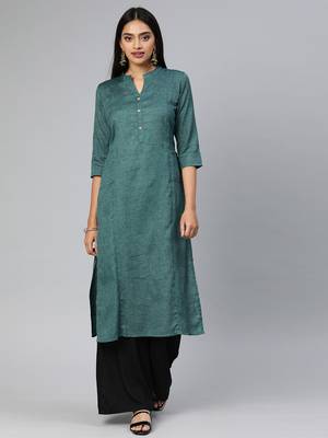 Teal printed cotton cotton-kurtis 1