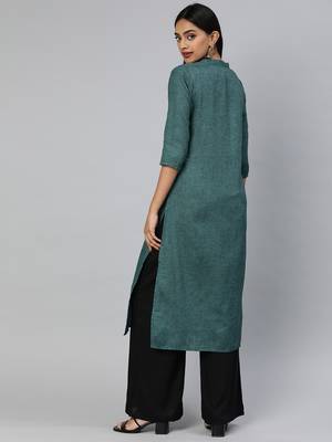 Teal printed cotton cotton-kurtis 3