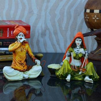 Combo of Rajasthani Hookah Man and Lady Statue 1