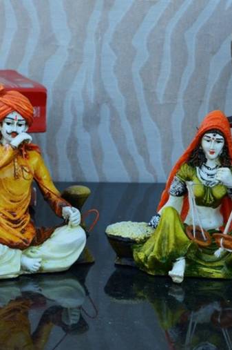 Combo of Rajasthani Hookah Man and Lady Statue