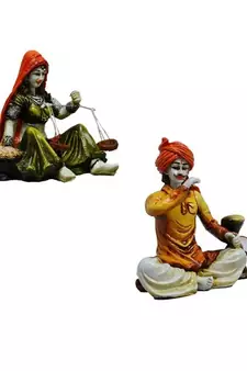 Combo of Rajasthani Hookah Man and Lady Statue