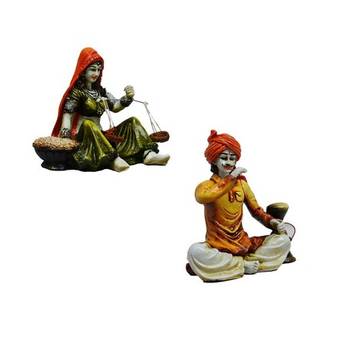 Combo of Rajasthani Hookah Man and Lady Statue 3