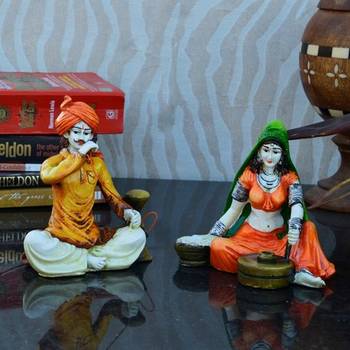 Combo of Rajasthani Hookah Man and Lady Statue 1