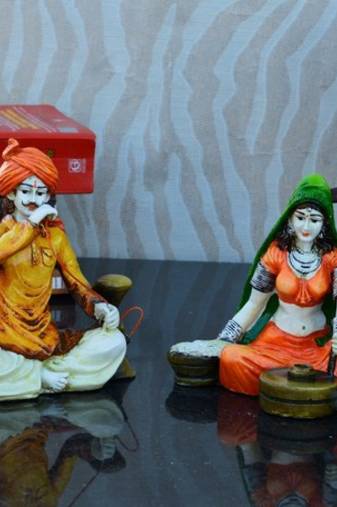 Combo of Rajasthani Hookah Man and Lady Statue