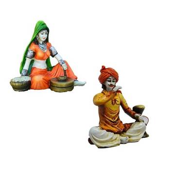 Combo of Rajasthani Hookah Man and Lady Statue 3