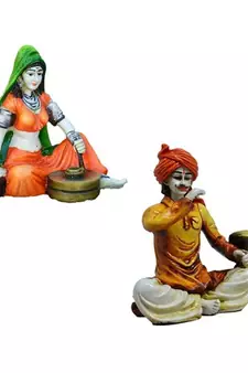 Combo of Rajasthani Hookah Man and Lady Statue