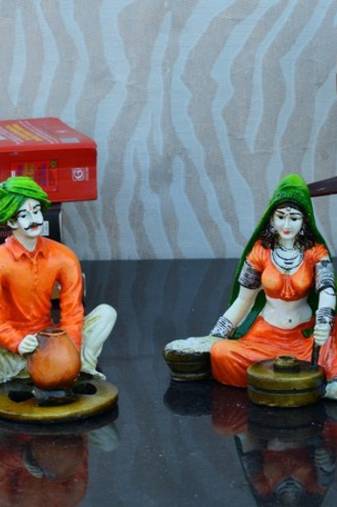 Combo of Rajasthani Craftman and Lady Statue