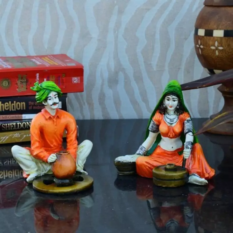 Combo of Rajasthani Craftman and Lady Statue