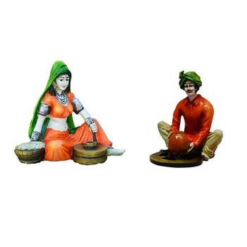 Combo of Rajasthani Craftman and Lady Statue 2