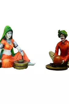 Combo of Rajasthani Craftman and Lady Statue