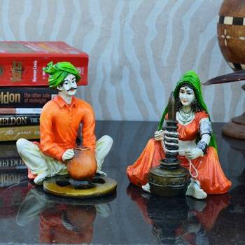 Combo of Rajasthani Craftman and Lady Statue 1
