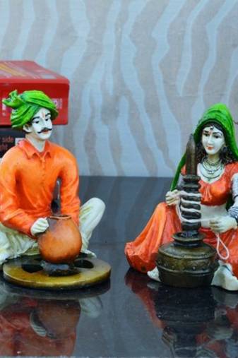 Combo of Rajasthani Craftman and Lady Statue