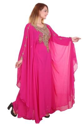Rani Pink Zari Stone Work Georgette Islamic Style Beads Embedded Partywear Kaftan Long Gown Evening wear Dubai kaftan 4