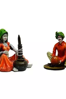 Combo of Rajasthani Craftman and Lady Statue