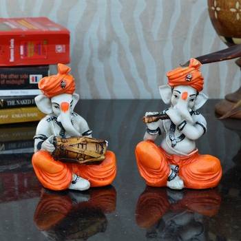 Set of 2 Ganesha Playing Dholak and Flute 1