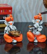 Set of 2 Ganesha Playing Dholak and Flute