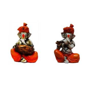 Set of 2 Ganesha Playing Dholak and Flute 2