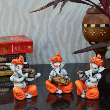Set of 3 Ganesha Playing Violen, Dholak, and Flute 1