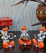Set of 3 Ganesha Playing Violen, Dholak, and Flute