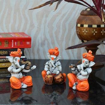 Set of 3 Ganesha Playing Violen, Tabla and Flute 1