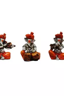 Set of 3 Ganesha Playing Violen, Tabla and Flute