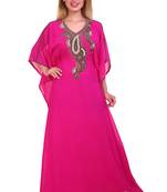 Rani Pink Zari Stone Work Georgette Islamic Style Beads Embedded Partywear Kaftan Long Gown Evening wear Dubai kaftan