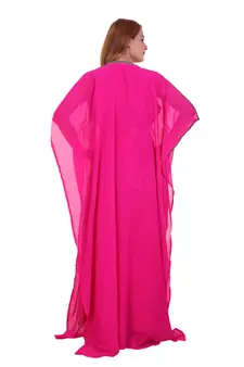 Rani Pink Zari Stone Work Georgette Islamic Style Beads Embedded Partywear Kaftan Long Gown Evening wear Dubai kaftan