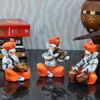 Set of 3 Ganesha Playing Dholak, Violen and Tabla 1