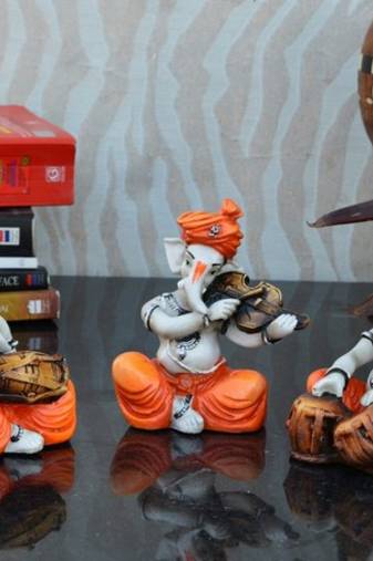 Set of 3 Ganesha Playing Dholak, Violen and Tabla