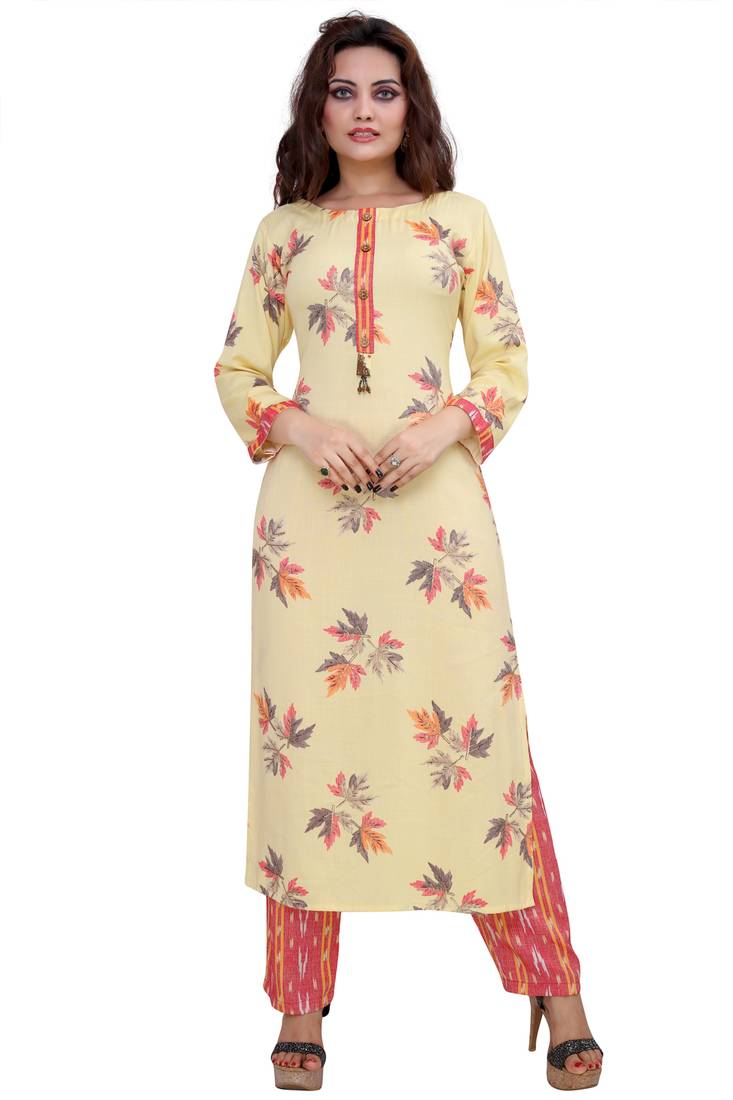 Pureint Women's Rayon Printed Kurta set with pant