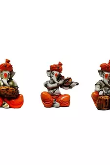Set of 3 Ganesha Playing Dholak, Violen and Tabla
