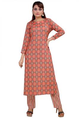 Pureint Women's Rayon Printed Kurta set with pant 1