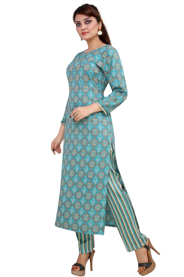Pureint Women's Rayon Printed Kurta set with pant