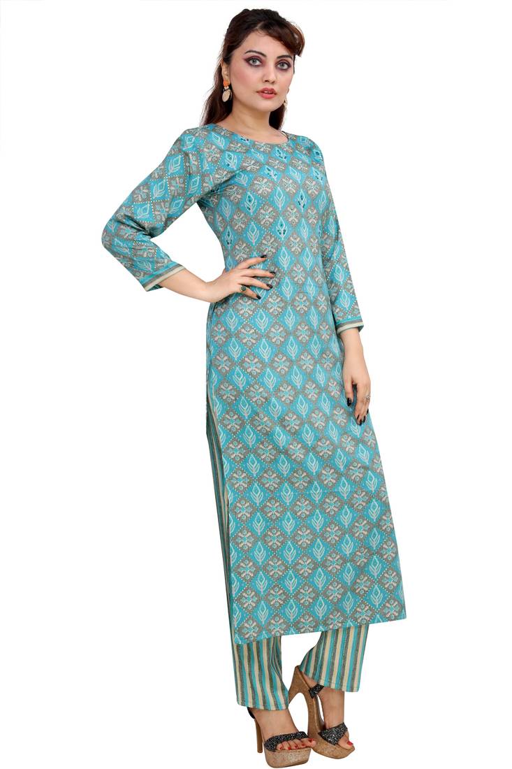 Pureint Women's Rayon Printed Kurta set with pant