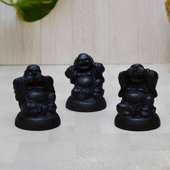 Polyresin Set of 3 Laughing Buddha - Grey 1