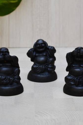 Polyresin Set of 3 Laughing Buddha - Grey
