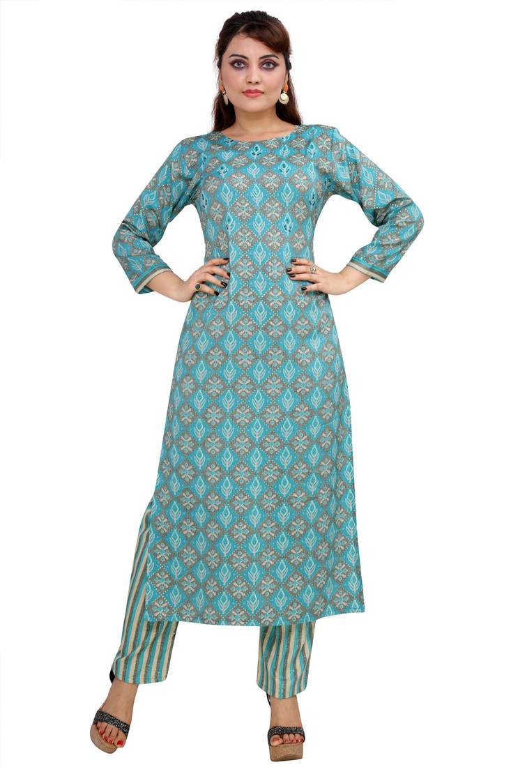 Pureint Women's Rayon Printed Kurta set with pant
