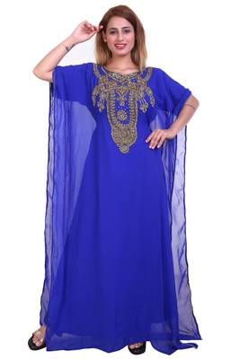 Royal Blue Zari Stone Work Georgette Islamic Style Beads Embedded Partywear Kaftan Long Gown Evening wear Dubai kaftan 1
