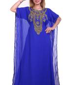 Royal Blue Zari Stone Work Georgette Islamic Style Beads Embedded Partywear Kaftan Long Gown Evening wear Dubai kaftan