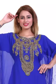 Royal Blue Zari Stone Work Georgette Islamic Style Beads Embedded Partywear Kaftan Long Gown Evening wear Dubai kaftan